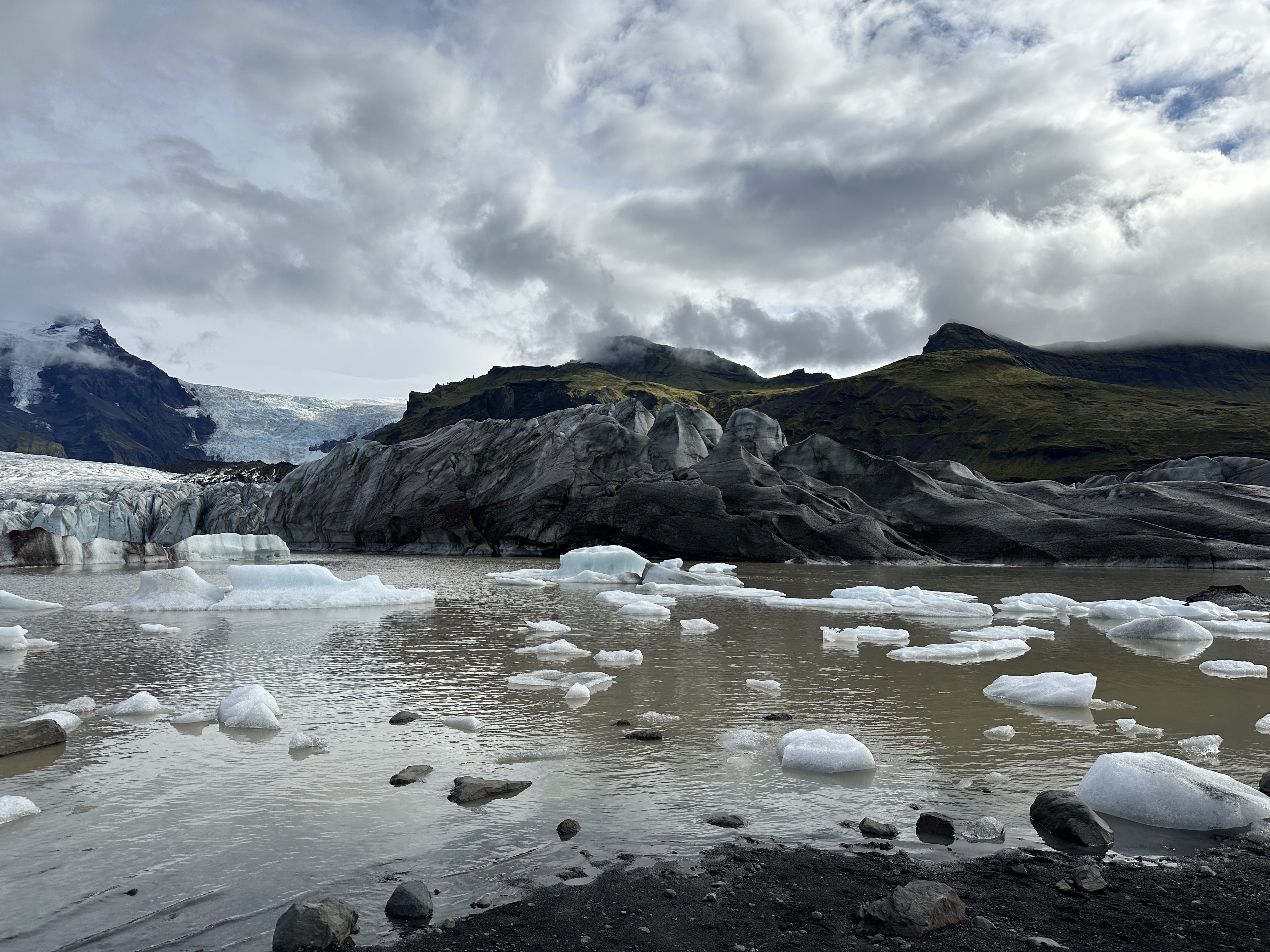 A bay full of glaciers in Iceland.